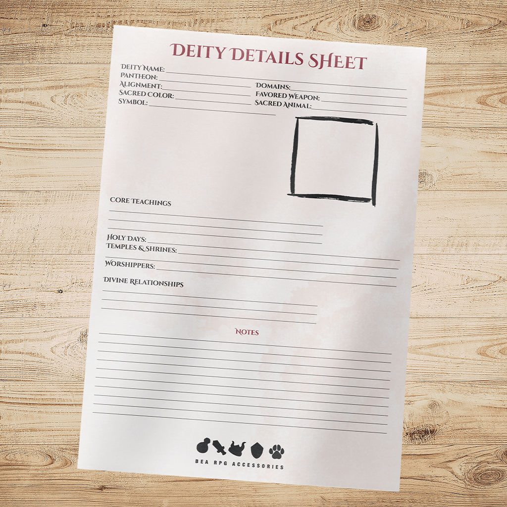 Deity Details Sheet for Dungeons & Dragons (Fillable & Printable PDF)
