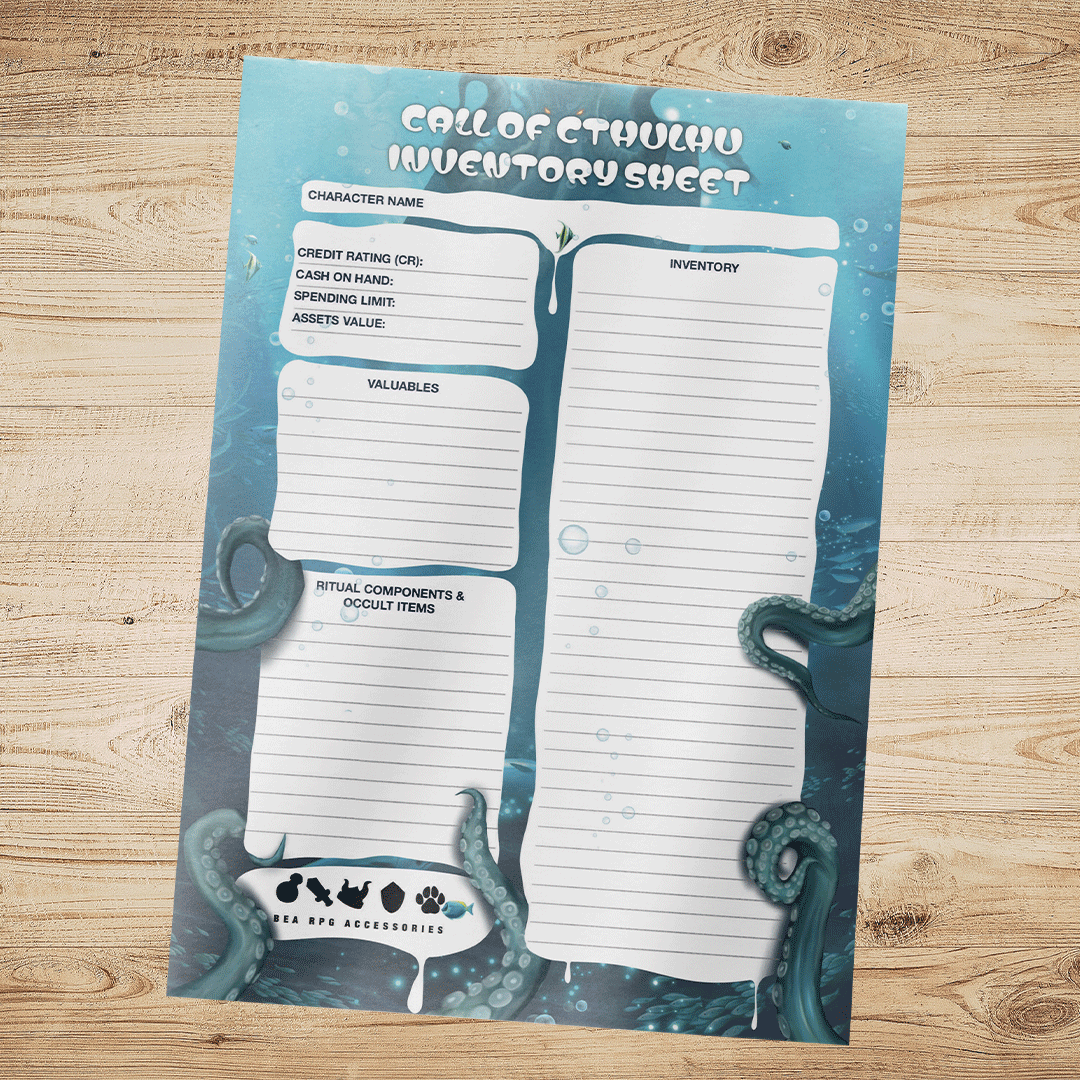 Call of Cthulhu Inventory Sheet (Fillable & Printable PDF)